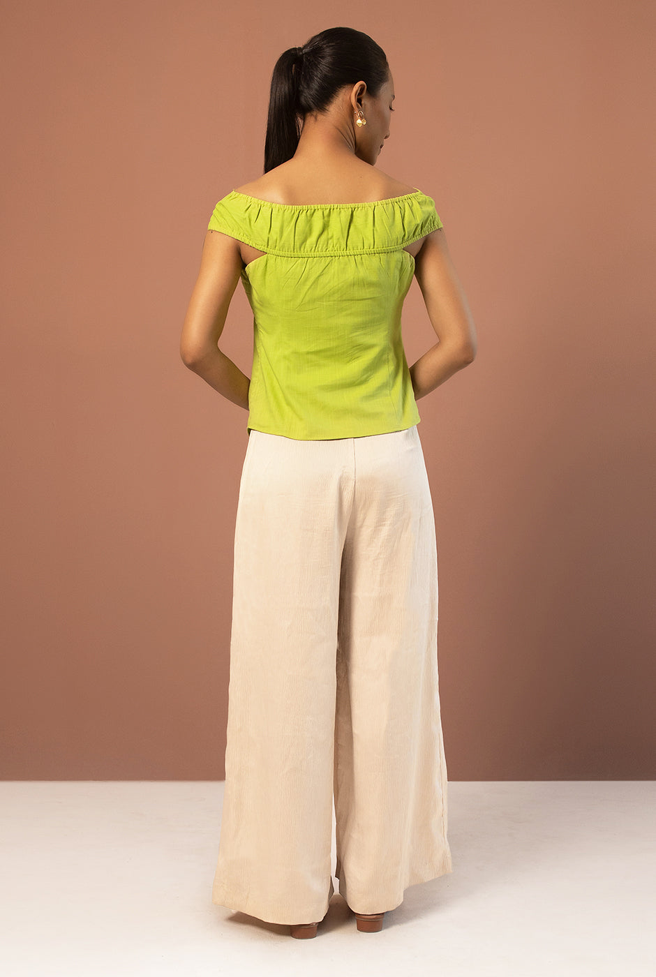 Delilah premium cotton summer green off-shoulder front twist top