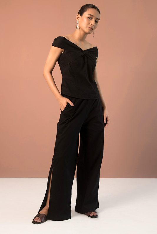 Sadie premium cotton black side slit pants