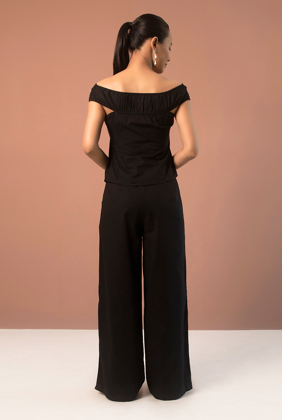 Delilah premium cotton black off-shoulder front twist top