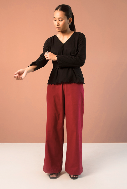 Sadie premium cotton cranberry side slit pants