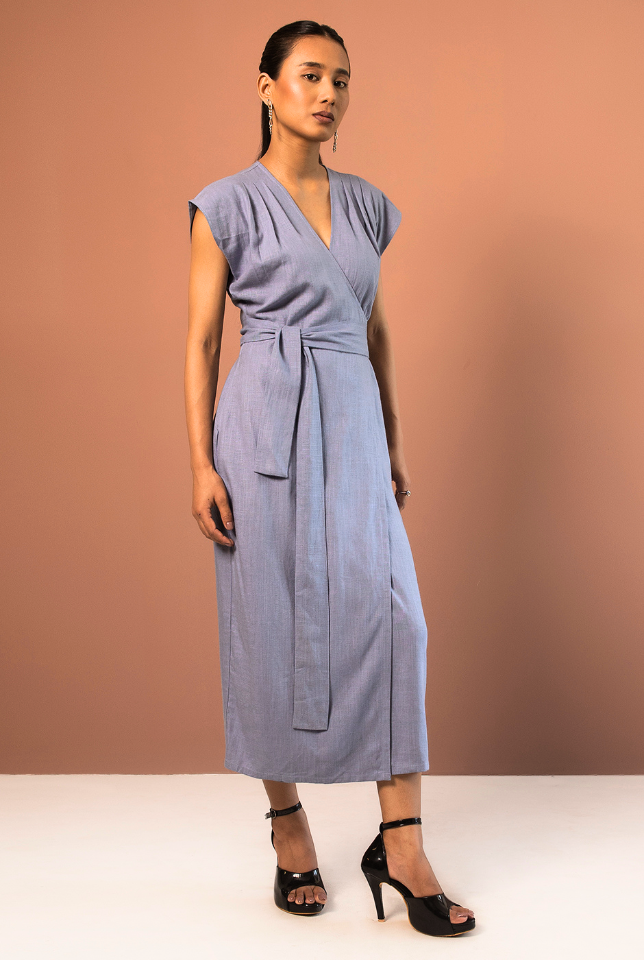 Paige powder blue linen blend dress