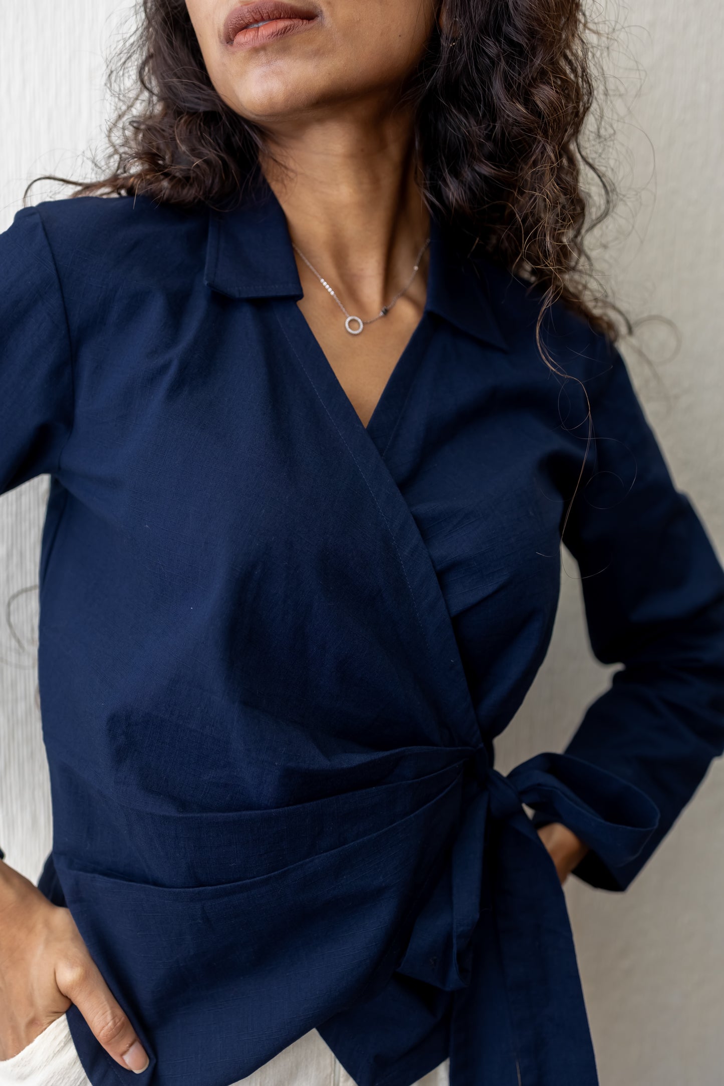 Diana premium cotton navy blue wrap shirt