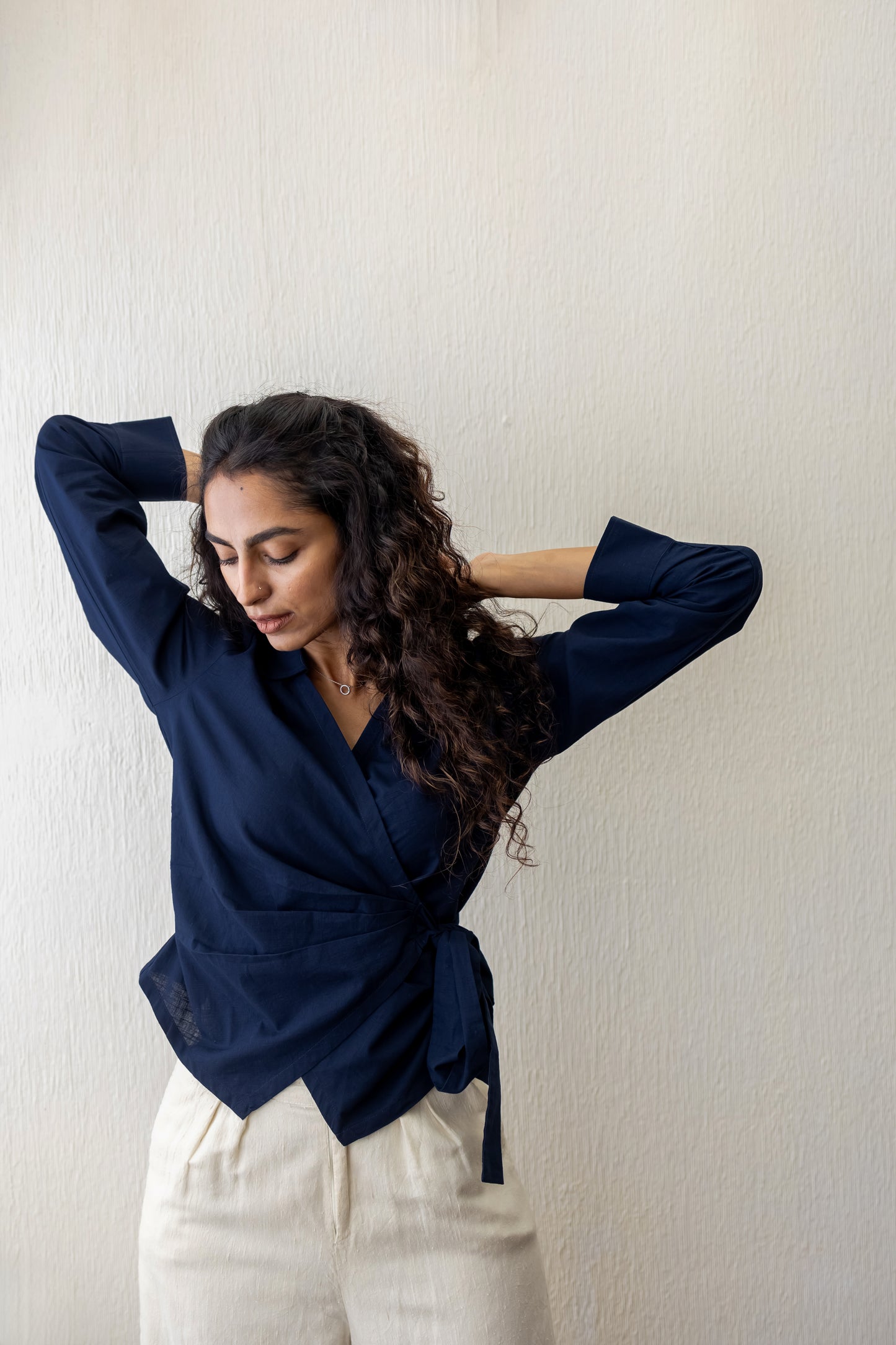 Diana premium cotton navy blue wrap shirt