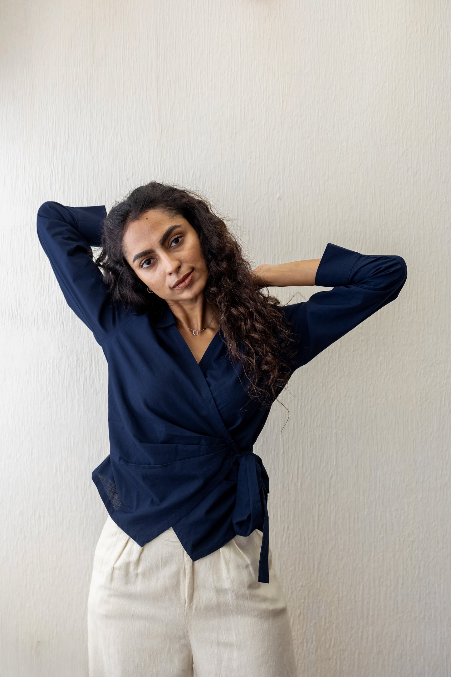 Diana premium cotton navy blue wrap shirt