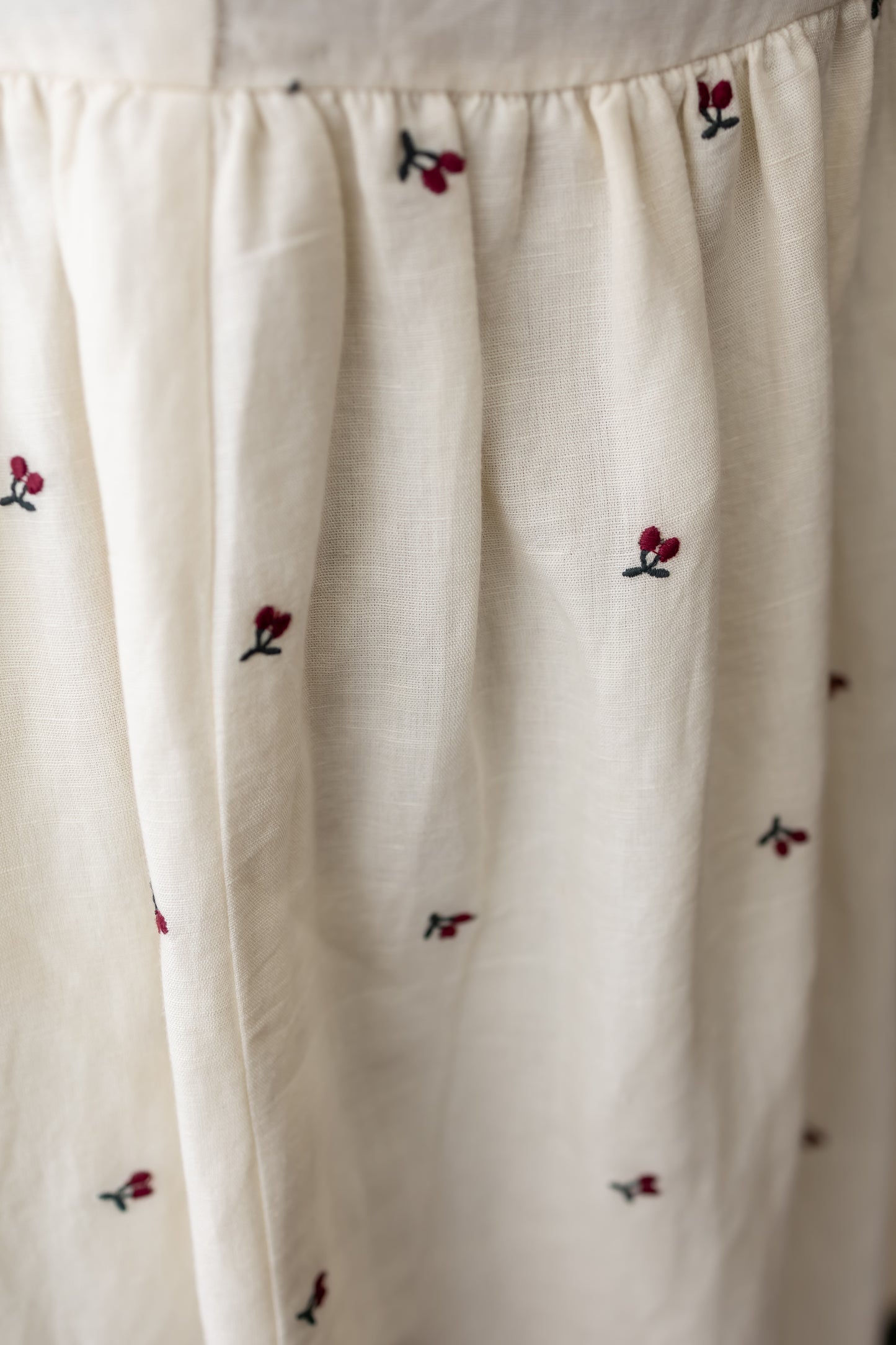 Blair deep red cherry embroidery premium linen-cotton dress (Limited Edition)