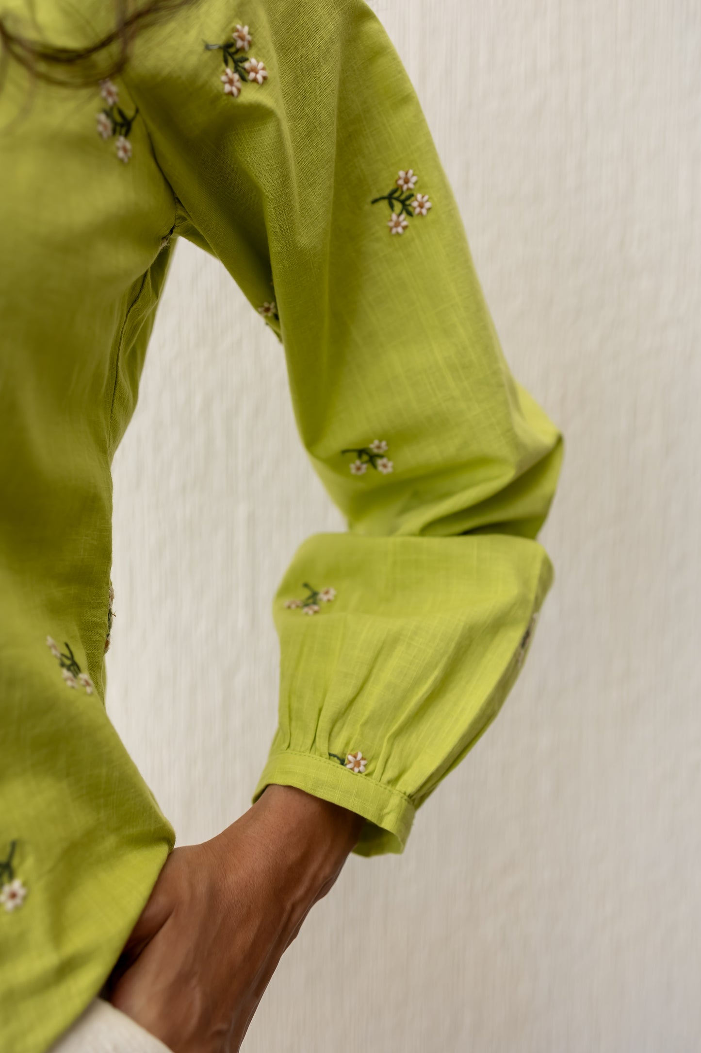 Kayla summer green wide neck floral embroidery top