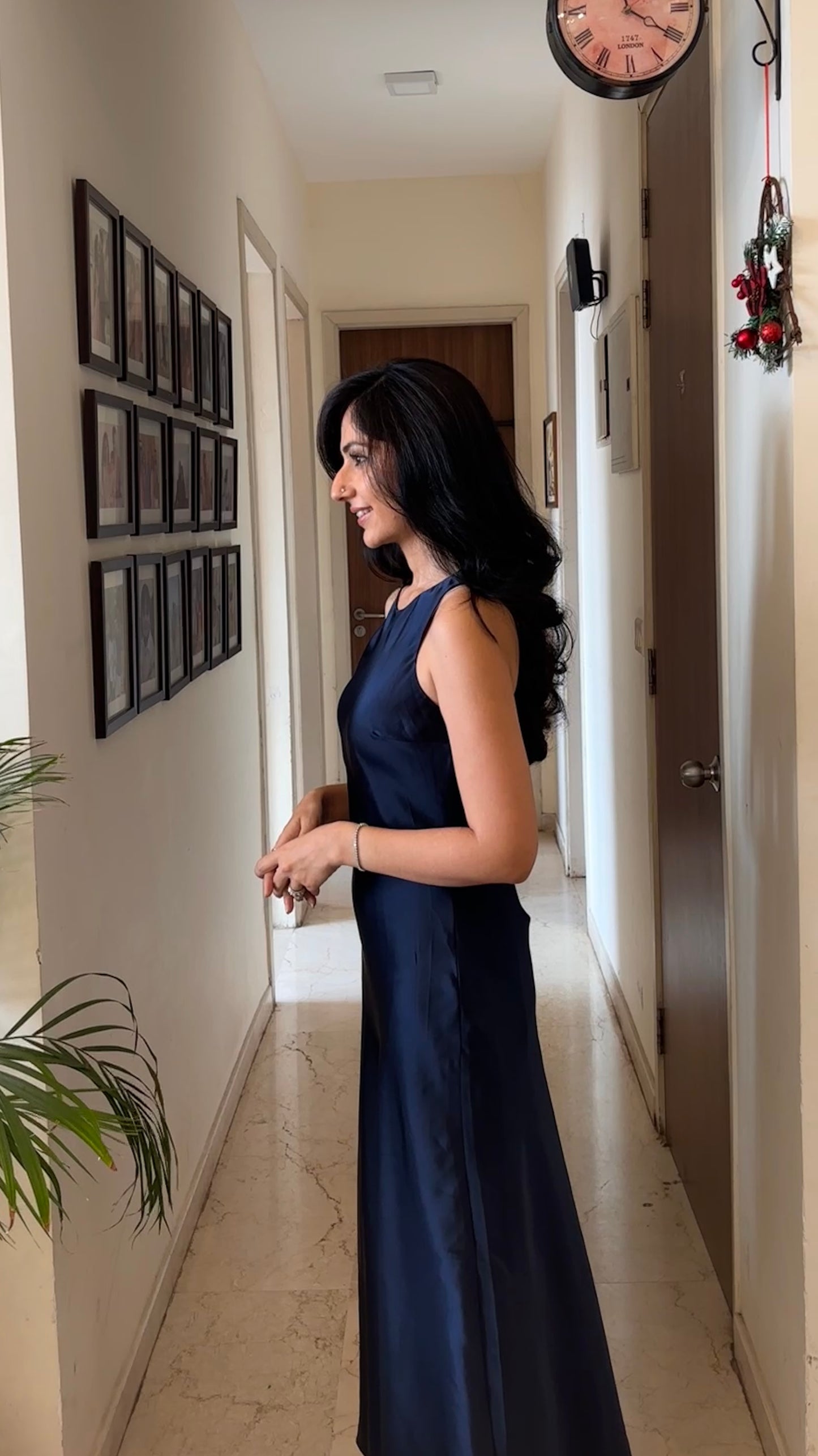 Mira bias cut midnight blue embroidered dress