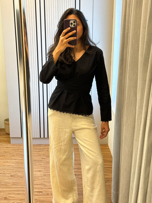 Tessa premium cotton black criss cross lace top