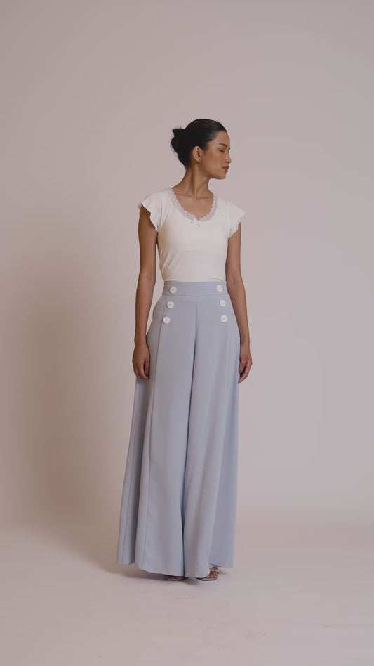 Stella powder blue marble buttoned flared pants