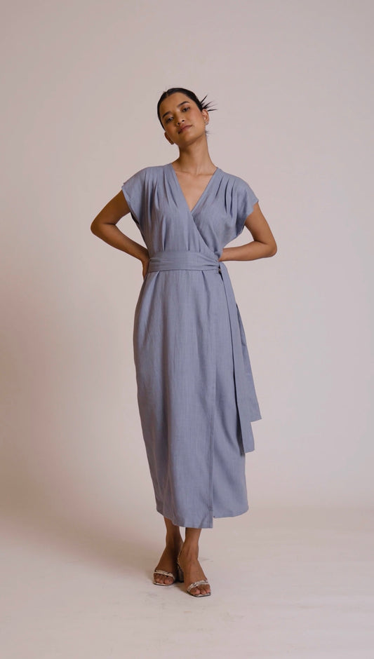 Paige powder blue linen blend dress