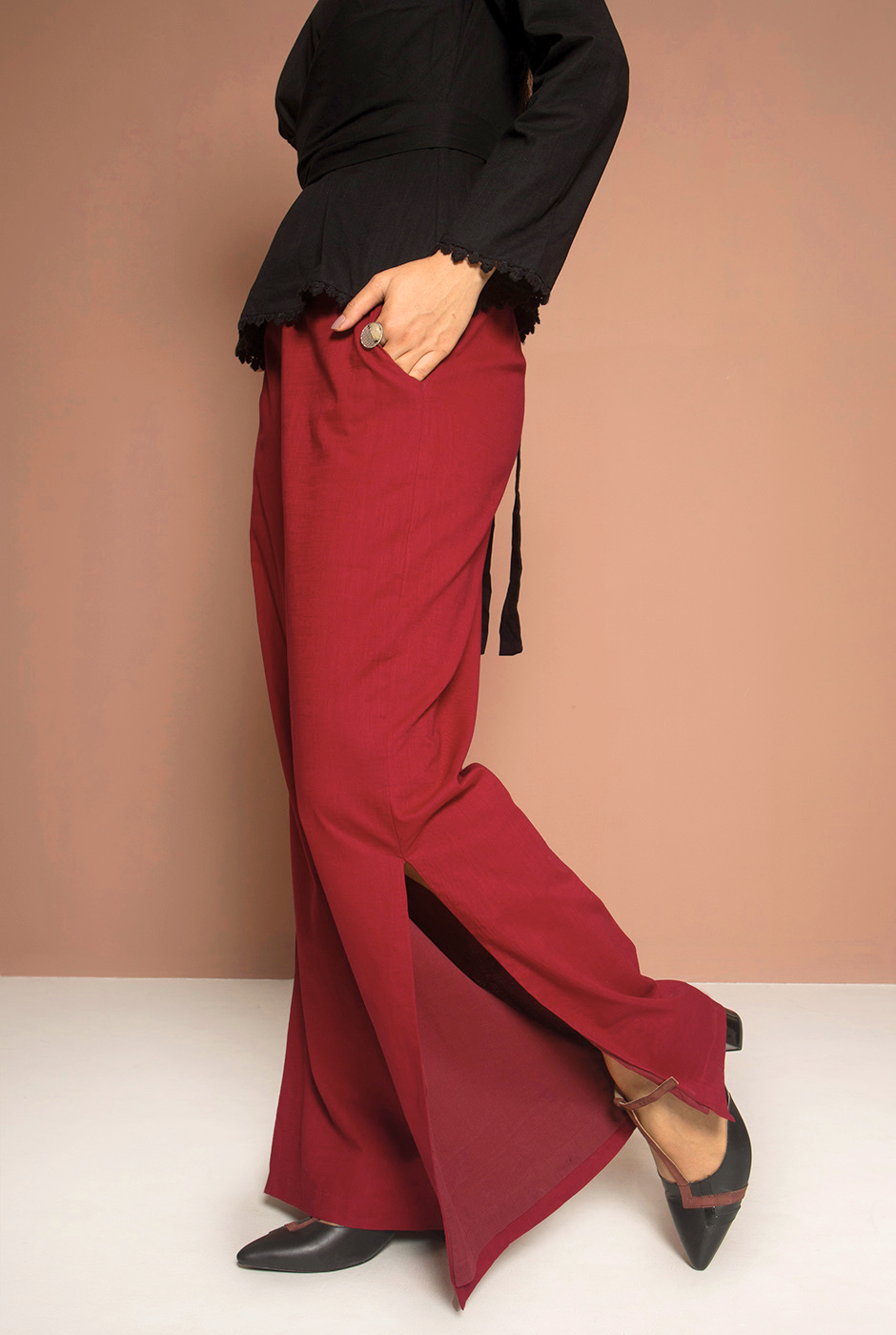 Sadie premium cotton cranberry side slit pants