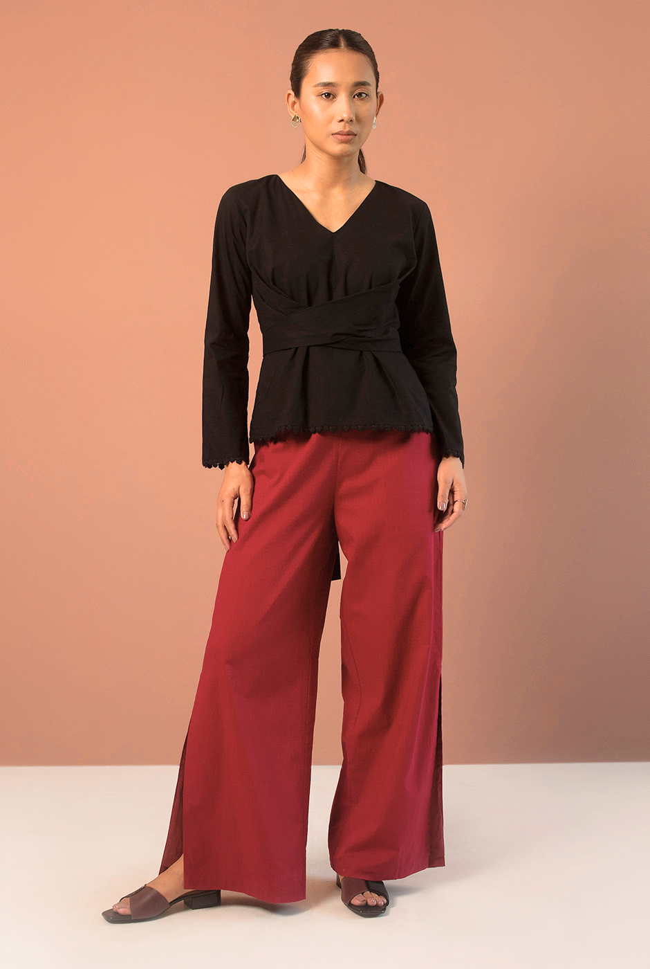 Sadie premium cotton cranberry side slit pants