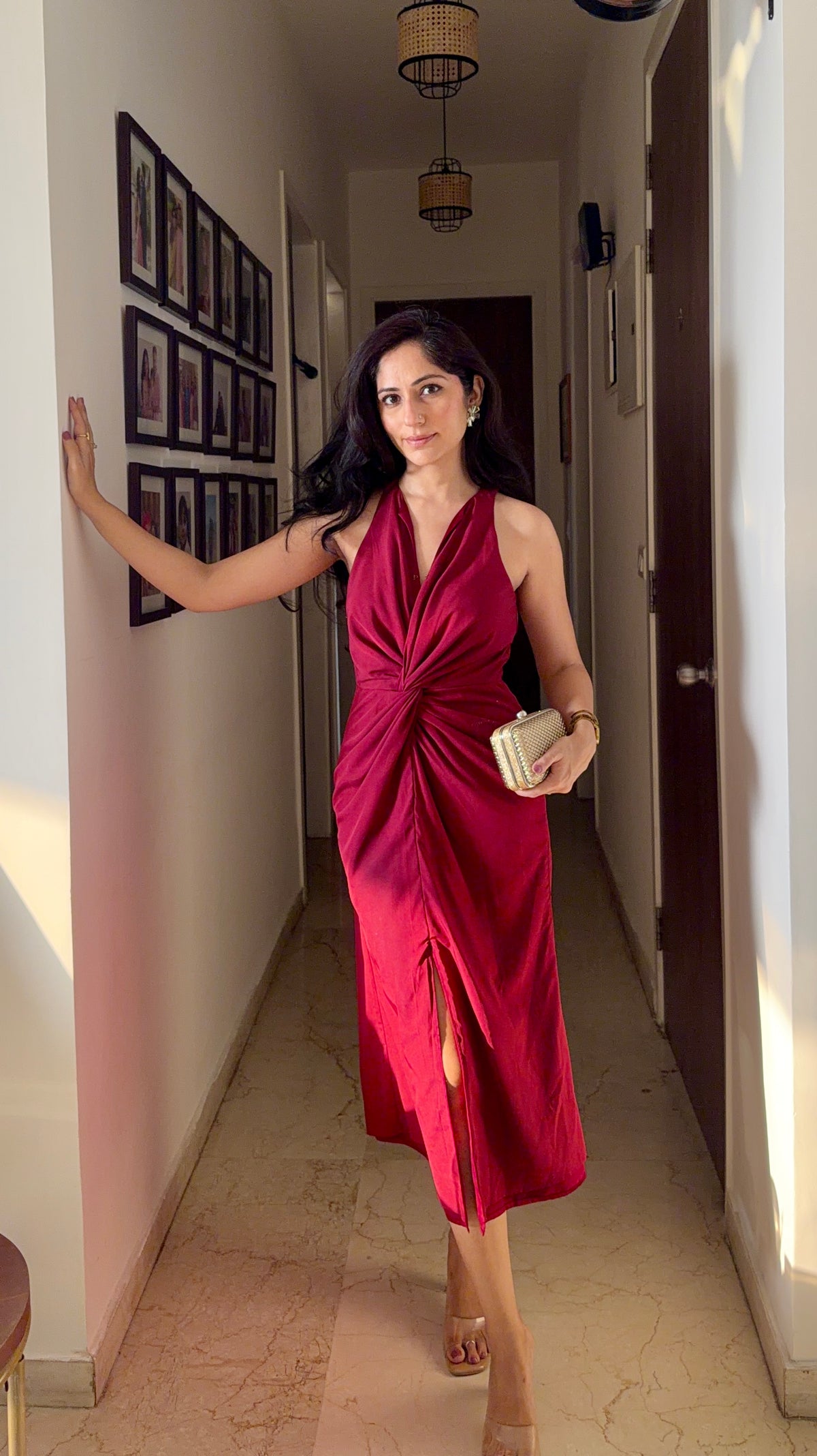 Maè merlot red front knot twist dress