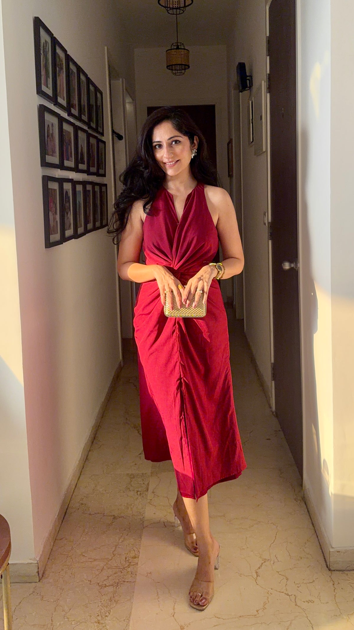 Maè merlot red front knot twist dress
