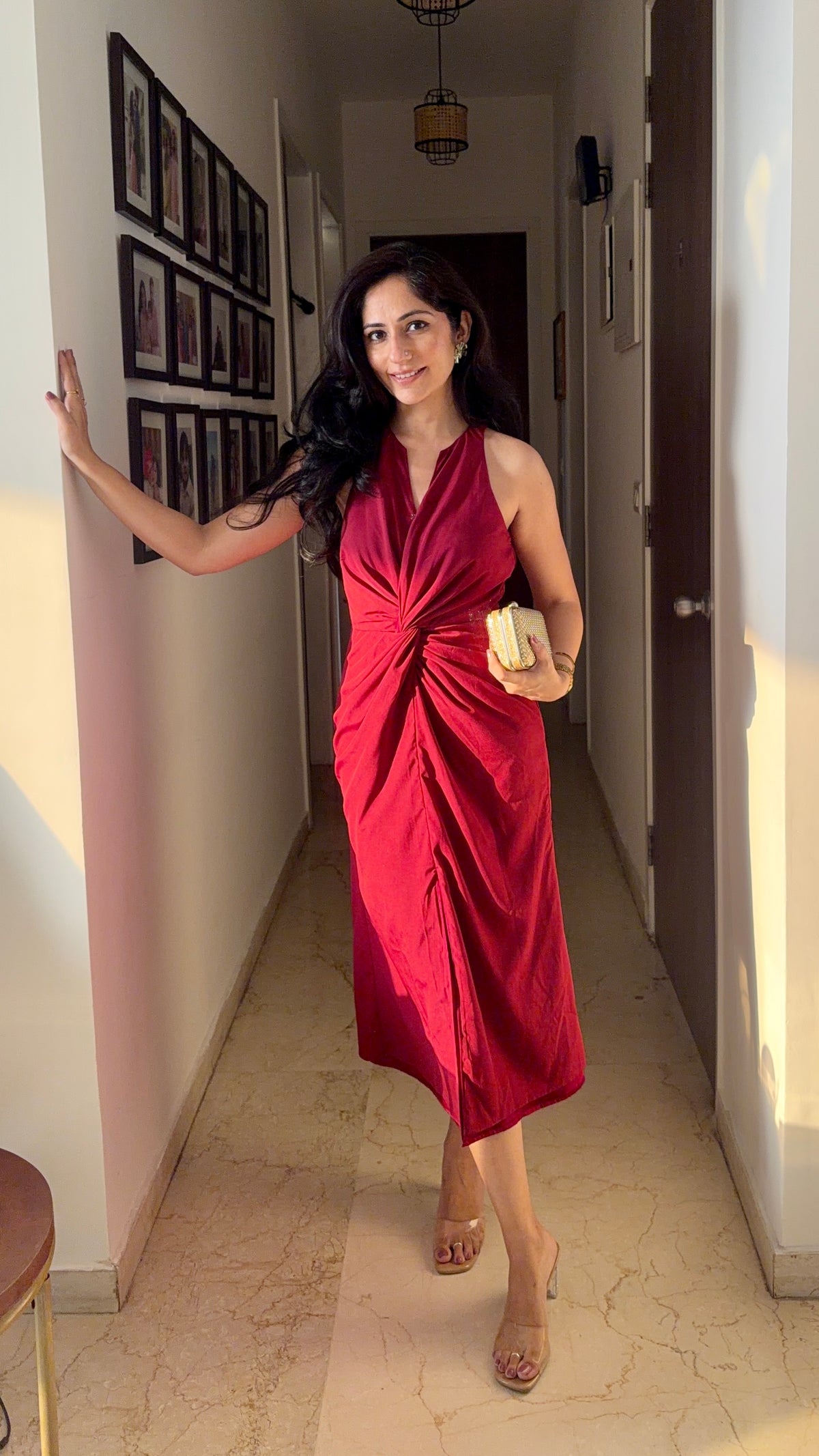 Maè merlot red front knot twist dress