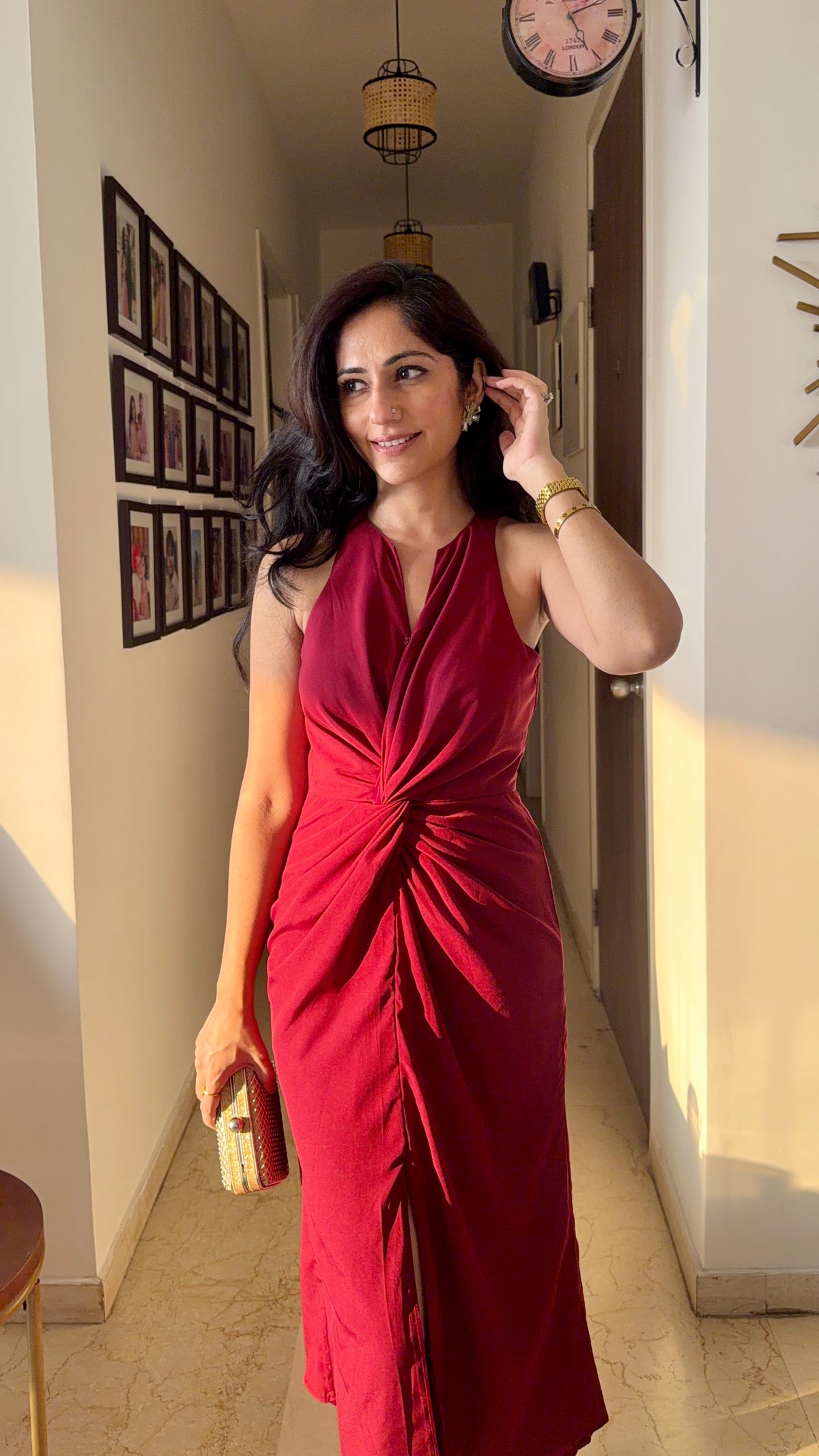 Maè merlot red front knot twist dress