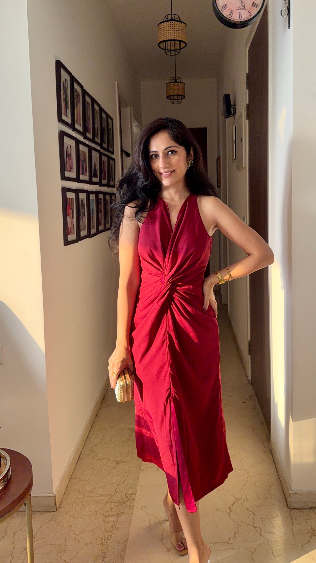 Maè merlot red front knot twist dress