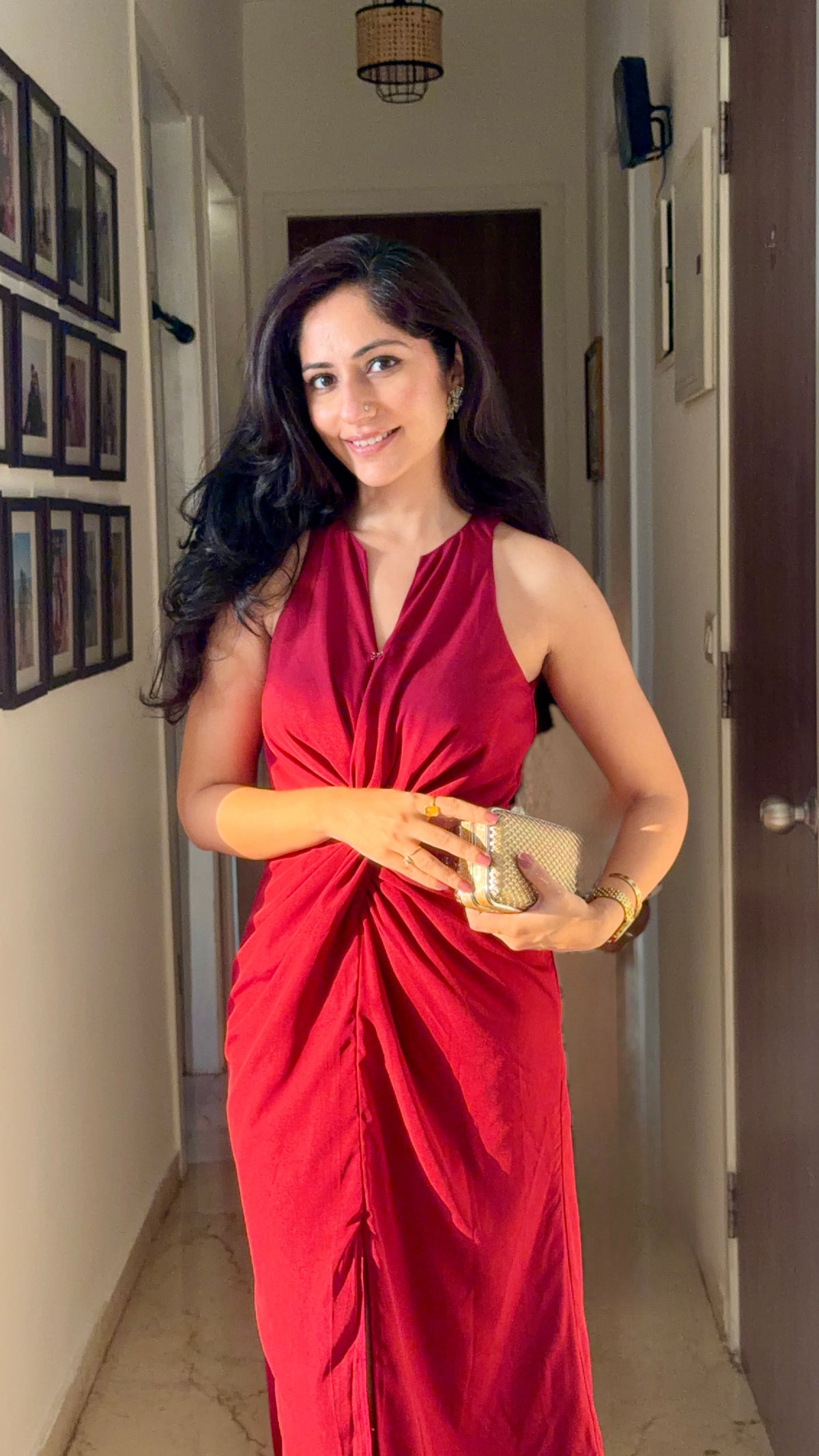 Maè merlot red front knot twist dress