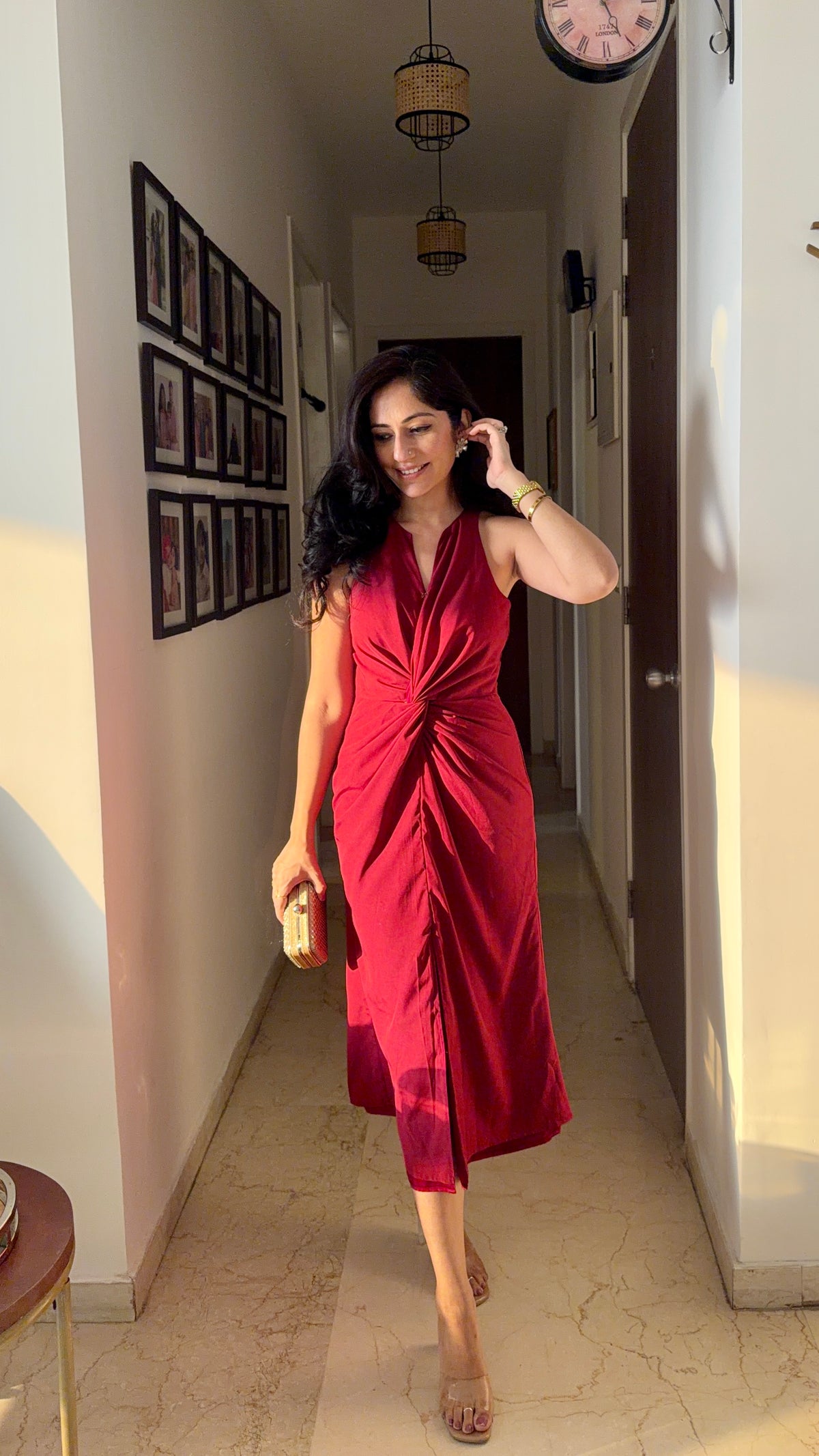 Maè merlot red front knot twist dress
