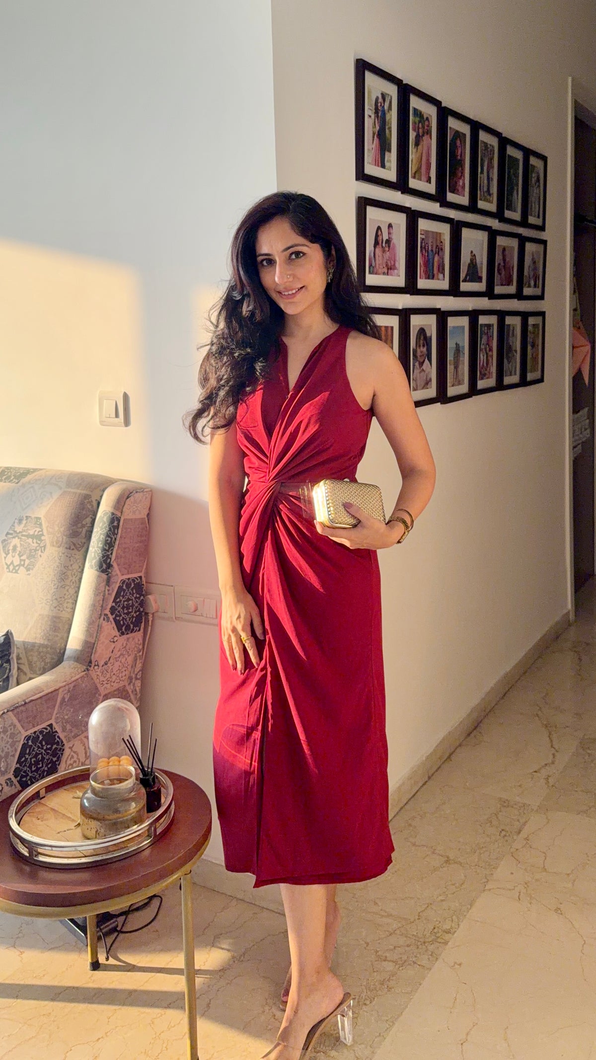 Maè merlot red front knot twist dress