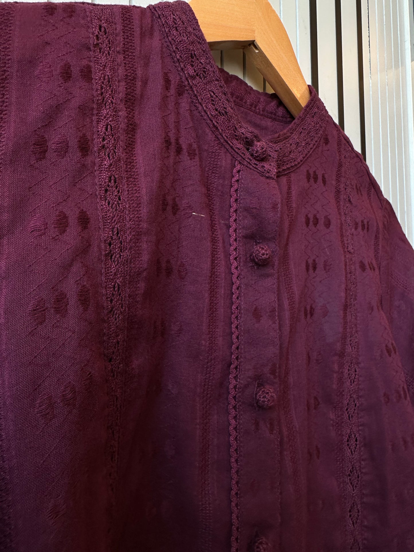 Mika deep berry lace mandarin collar top