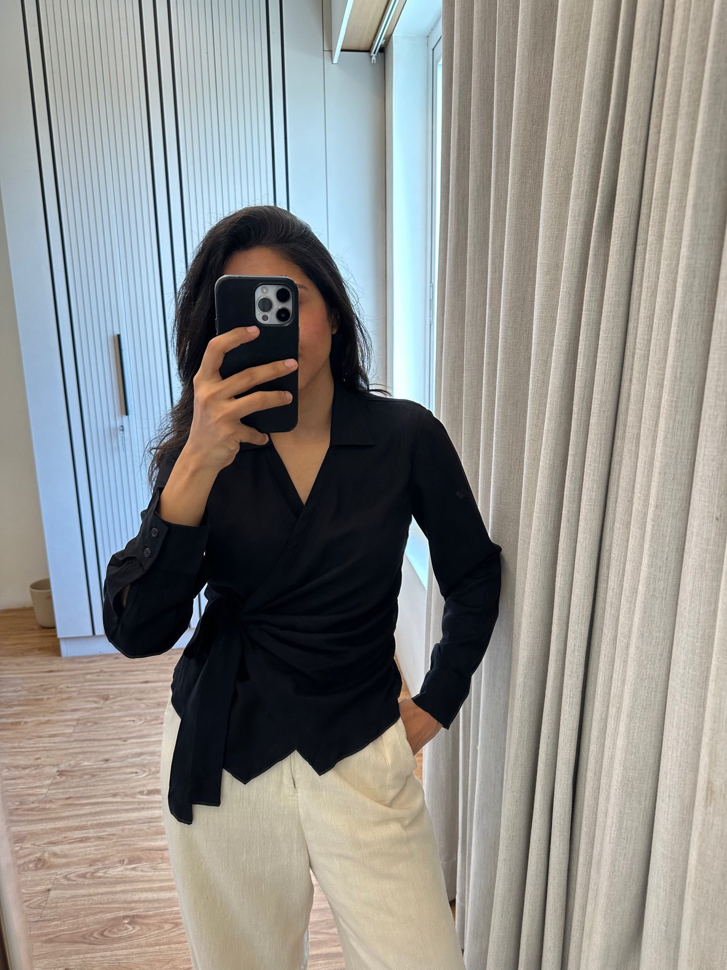 Diana cinched waist wrap shirt