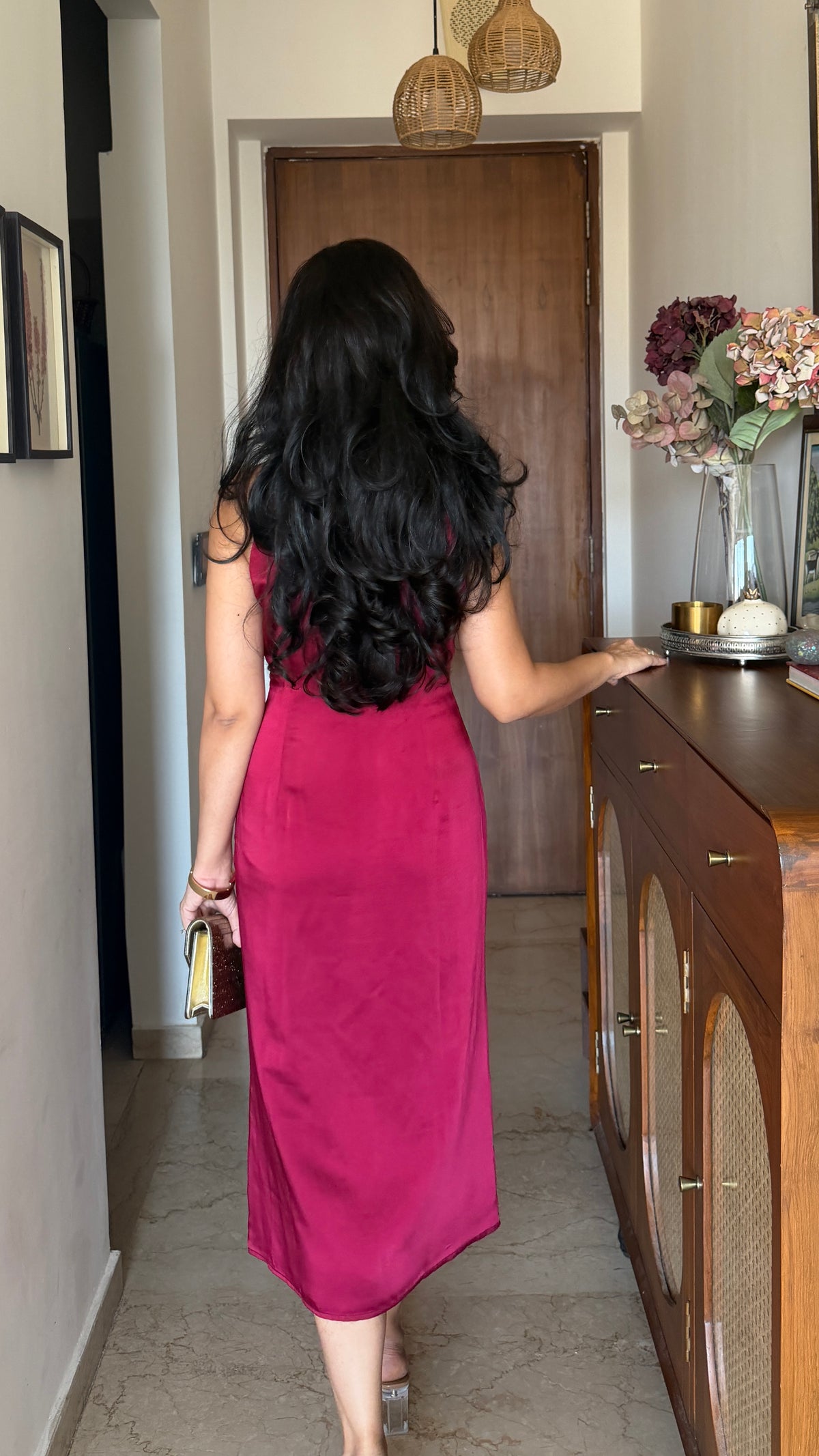 Maè merlot red front knot twist dress