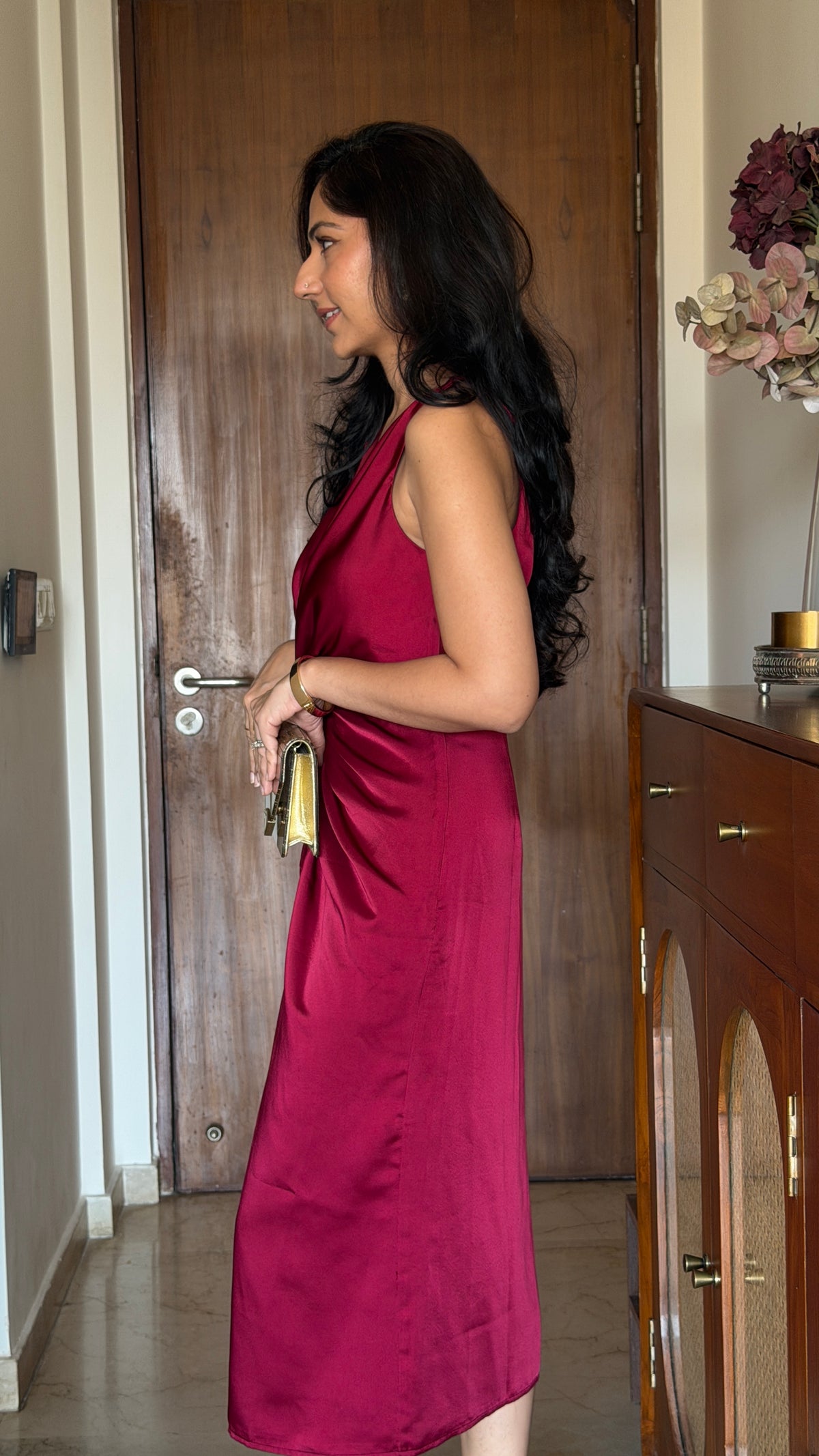 Maè merlot red front knot twist dress