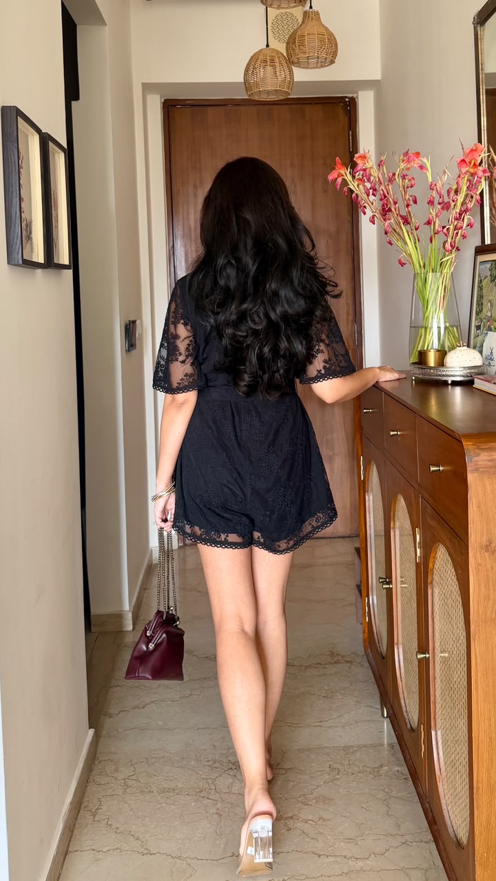 Mia black lace playsuit (with shorts)