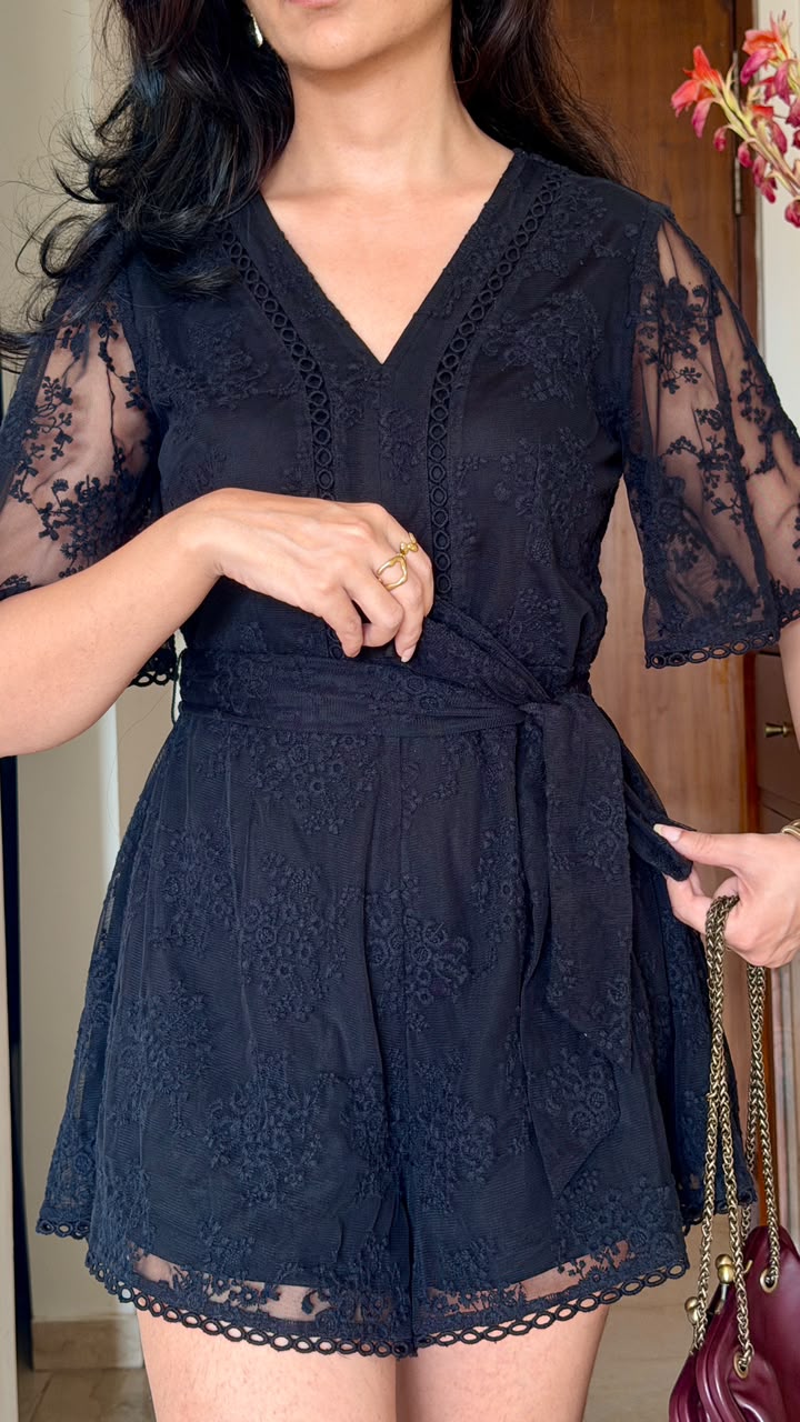 Mia black lace playsuit (with shorts)