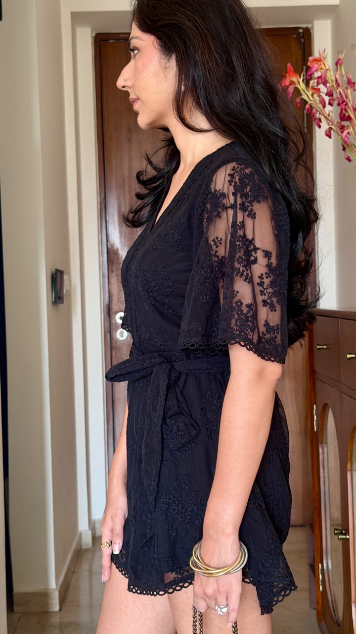 Mia black lace playsuit (with shorts)