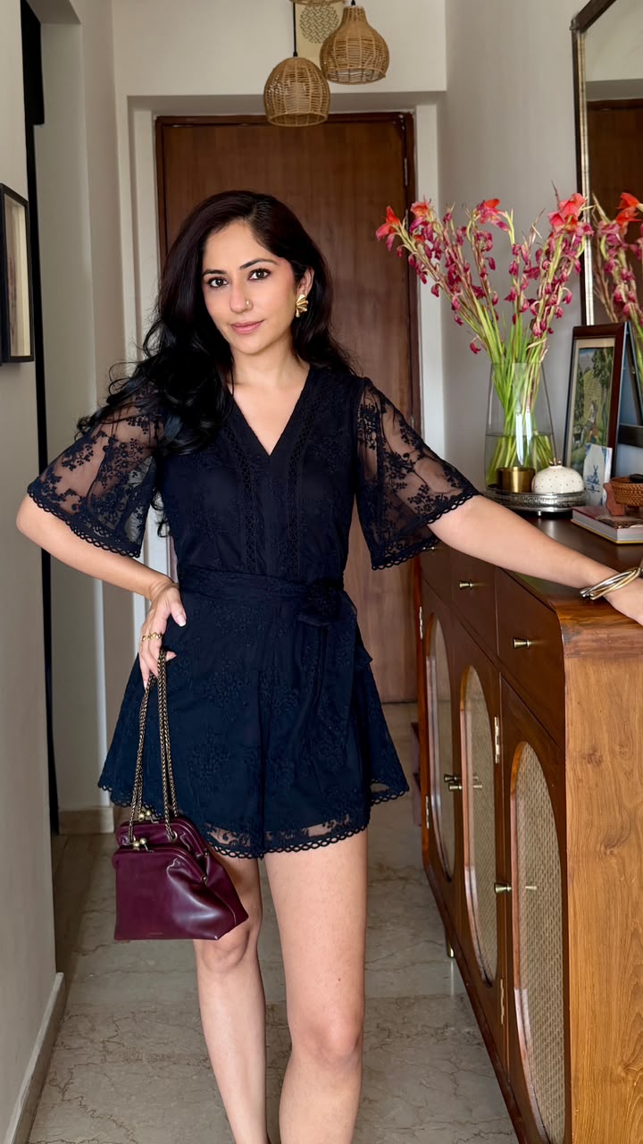 Mia black lace playsuit (with shorts)