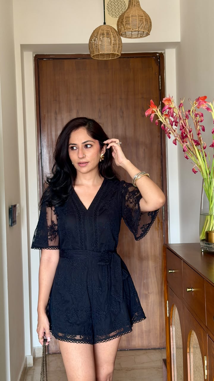 Mia black lace playsuit (with shorts)
